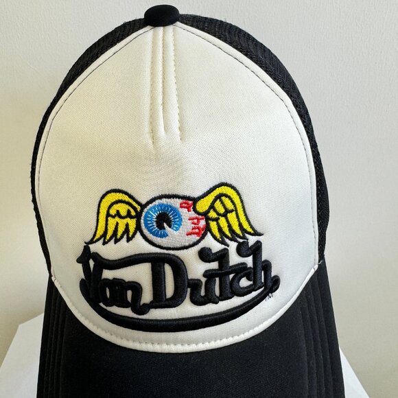 Von Dutch Flying Eyeball Wordmark Black Trucker Hat - Picture 3 of 4